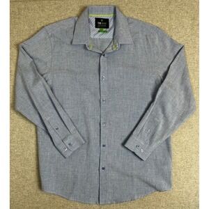 Tom Baine Shirt Mens‎ Large Blue Slim Fit Performance Stretch Button Down